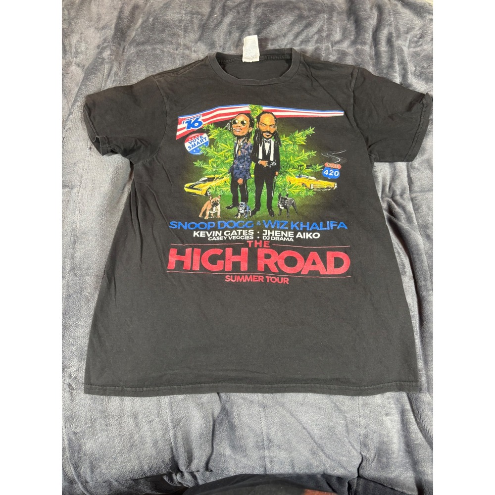 Snoop Dogg Wiz Khalifa The High Road Summer Tour 2016 Black Graphic T-Shirt M